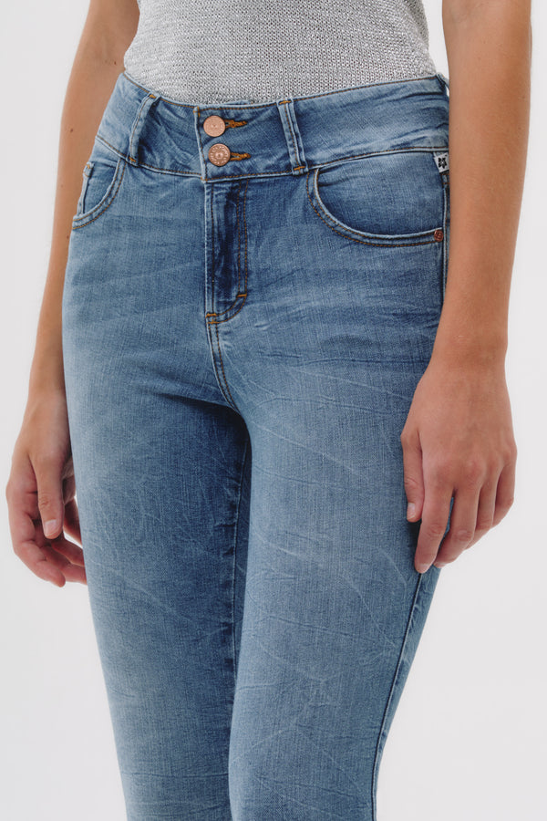 Skinny Jeans Tiro Medio - Azul Lavado