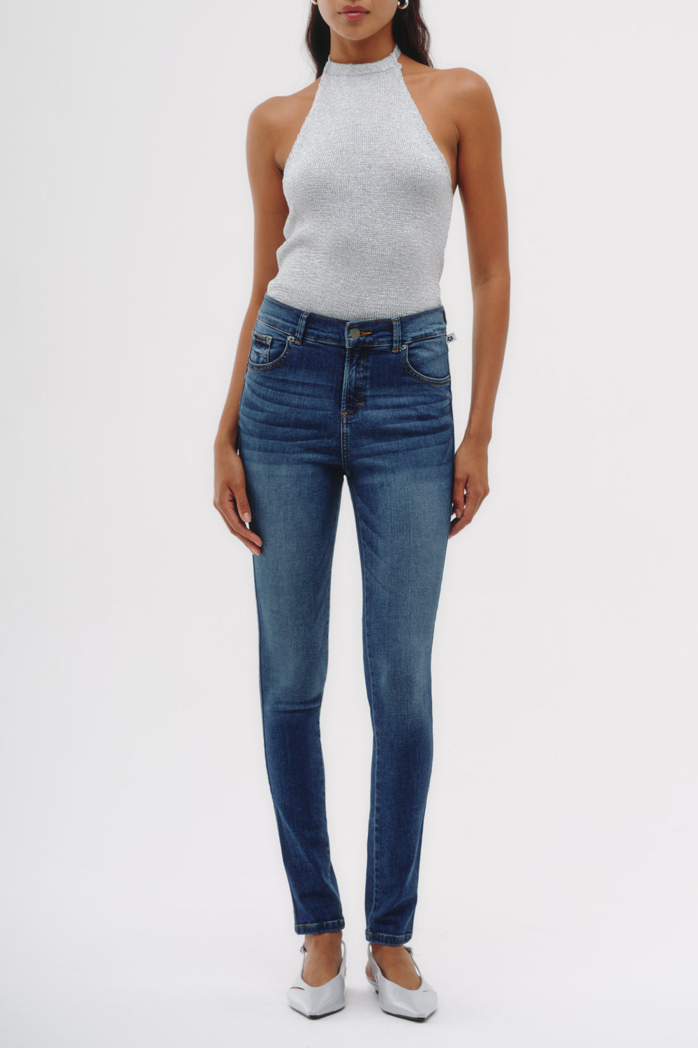 Skinny Jeans Tiro Medio - Azul Clásico